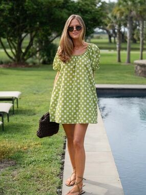 Darling Loungewear Madeline Set in Key Lime Dot in XS